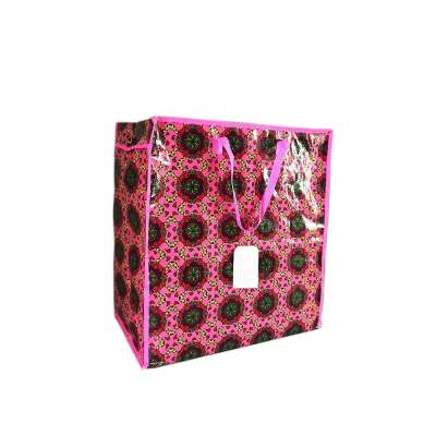 box shape square bottom handle zipper recycle material shopping printing pp woven bag